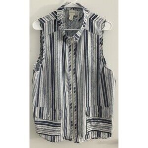 Zenergy by Chico's Neema Reversible Vest Zip Pockets Striped Paisley preppy 3P